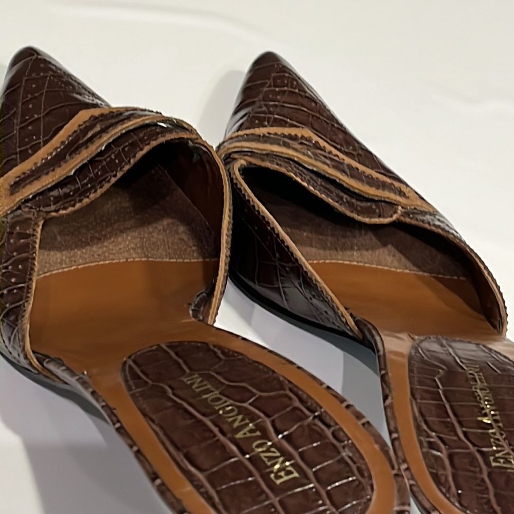 Enzo Angiolini embossed brown pointed heels mules sz 10 - Picture 5 of 15